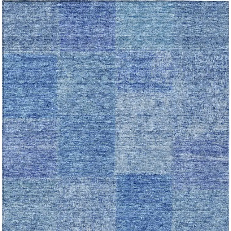 10' X 14' Denim Blue And Sky Blue Patchwork Washable Indoor Outdoor Area Rug