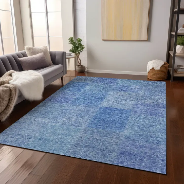 10' X 14' Denim Blue And Sky Blue Patchwork Washable Indoor Outdoor Area Rug