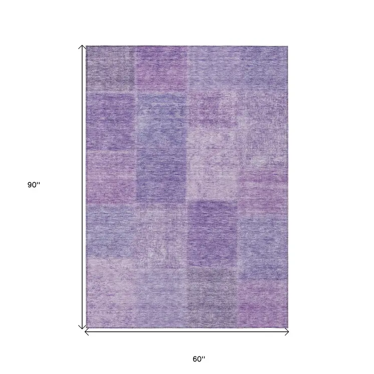 5' X 8' Lavender And Purple Patchwork Washable Indoor Outdoor Area Rug