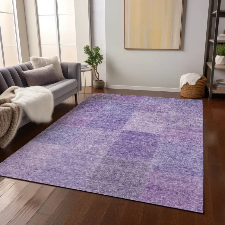 5' X 8' Lavender And Purple Patchwork Washable Indoor Outdoor Area Rug