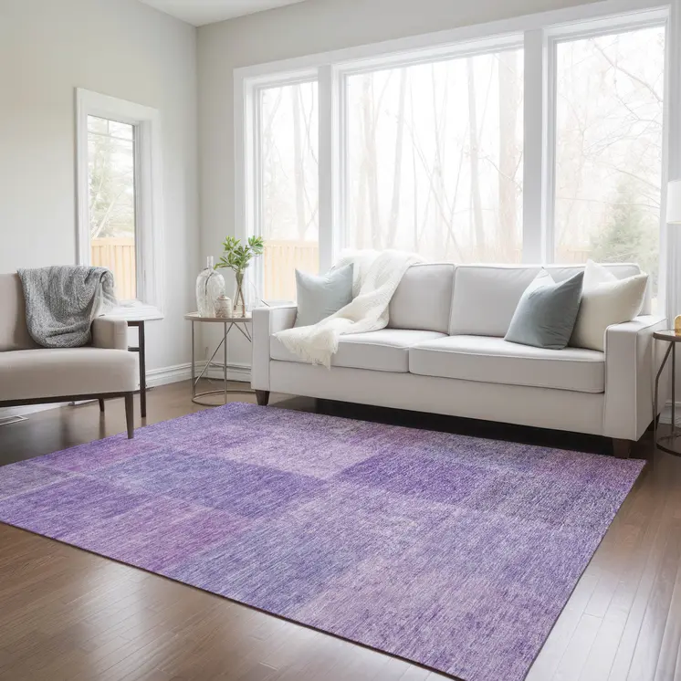 5' X 8' Lavender And Purple Patchwork Washable Indoor Outdoor Area Rug