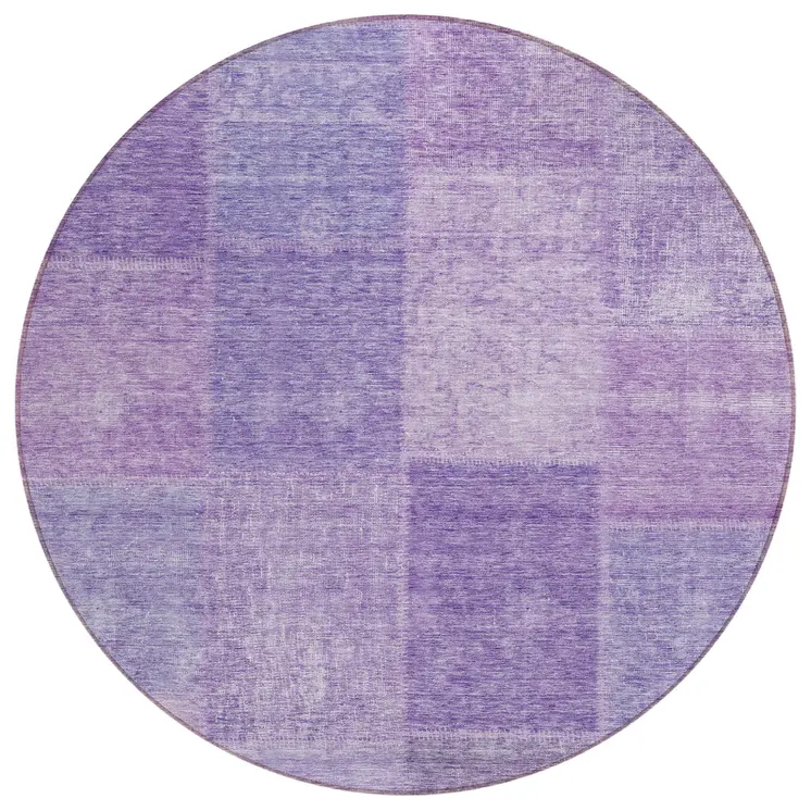 8' Lavender And Purple Round Patchwork Washable Indoor Outdoor Area Rug