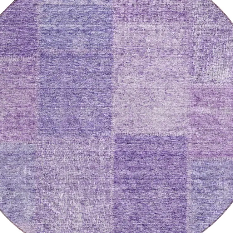 8' Lavender And Purple Round Patchwork Washable Indoor Outdoor Area Rug