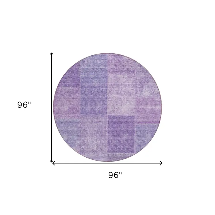 8' Lavender And Purple Round Patchwork Washable Indoor Outdoor Area Rug