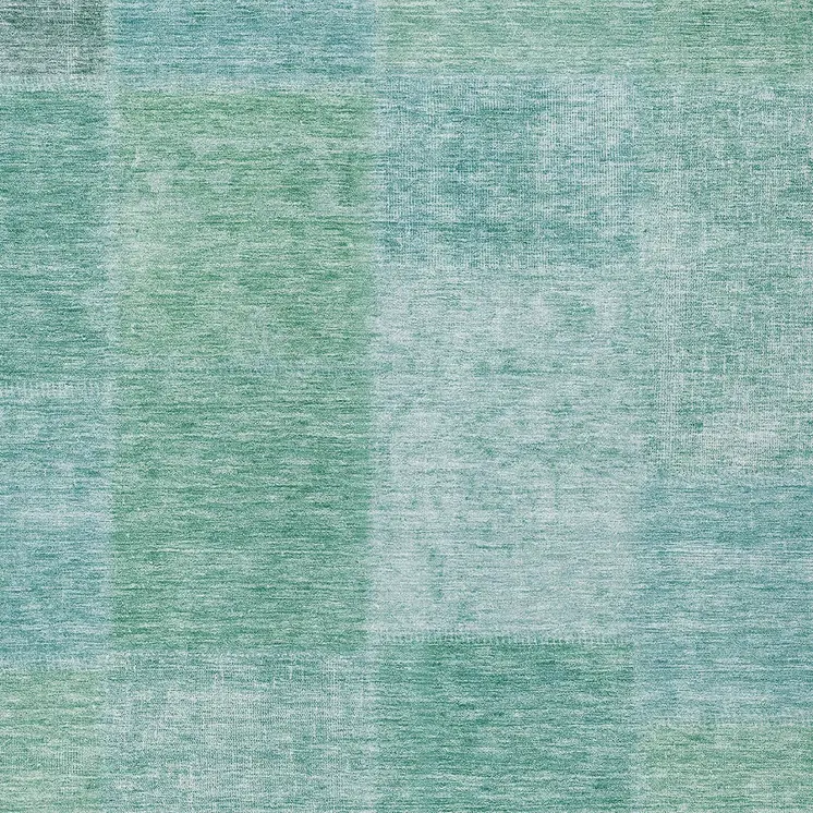 3' X 5' Teal Blue Sage And Green Patchwork Washable Indoor Outdoor Area Rug