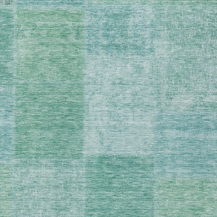 5' X 8' Teal Blue Sage And Green Patchwork Washable Indoor Outdoor Area Rug