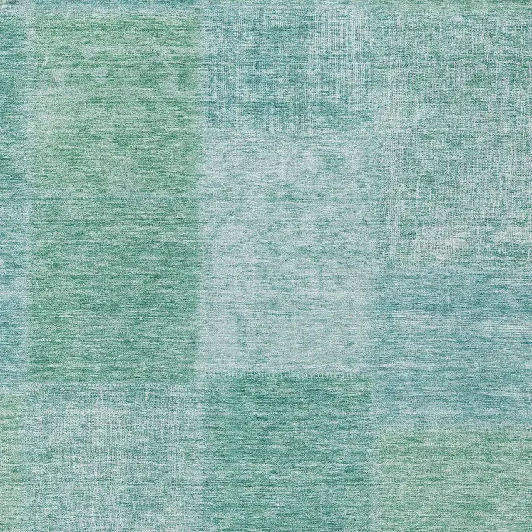 10' X 14' Teal Blue Sage And Green Patchwork Washable Indoor Outdoor Area Rug