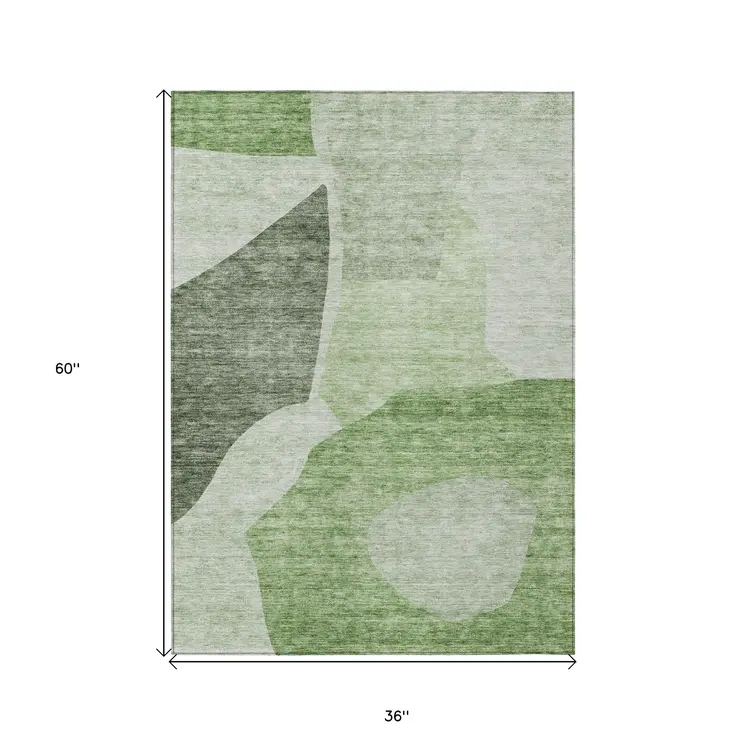 3' X 5' Olive Green And Fern Green Abstract Washable Indoor Outdoor Area Rug