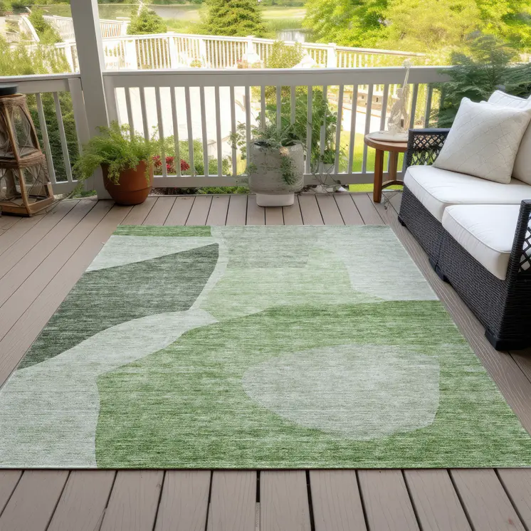 3' X 5' Olive Green And Fern Green Abstract Washable Indoor Outdoor Area Rug