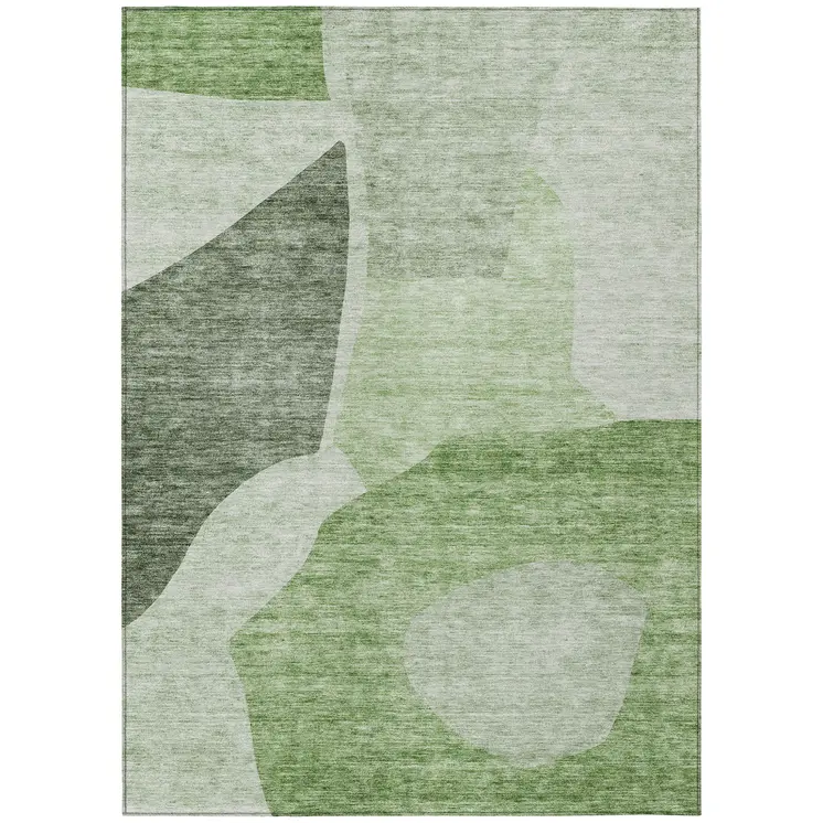 3' X 5' Olive Green And Fern Green Abstract Washable Indoor Outdoor Area Rug