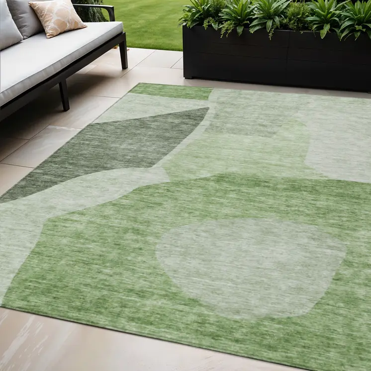 5' X 8' Olive Green And Fern Green Abstract Washable Indoor Outdoor Area Rug
