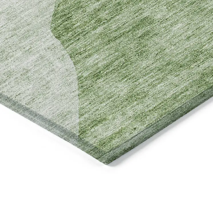 5' X 8' Olive Green And Fern Green Abstract Washable Indoor Outdoor Area Rug