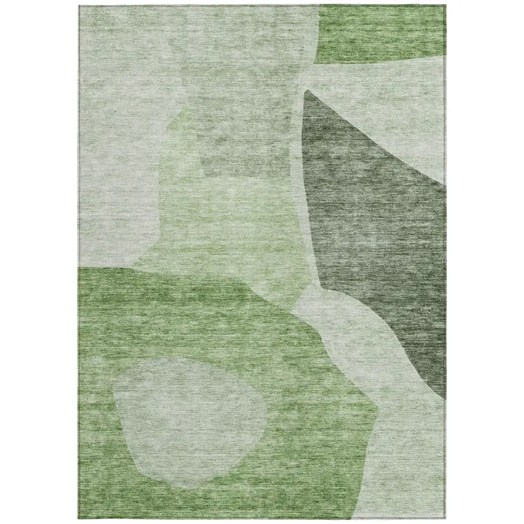 5' X 8' Olive Green And Fern Green Abstract Washable Indoor Outdoor Area Rug