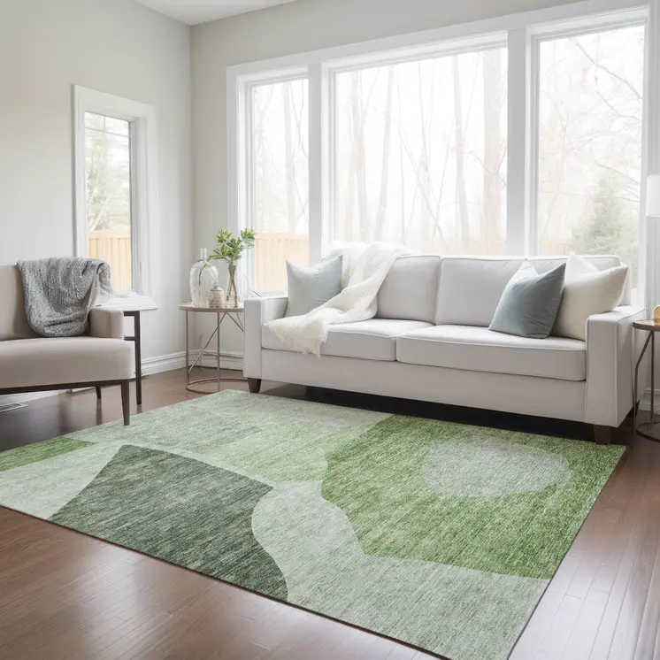 5' X 8' Olive Green And Fern Green Abstract Washable Indoor Outdoor Area Rug