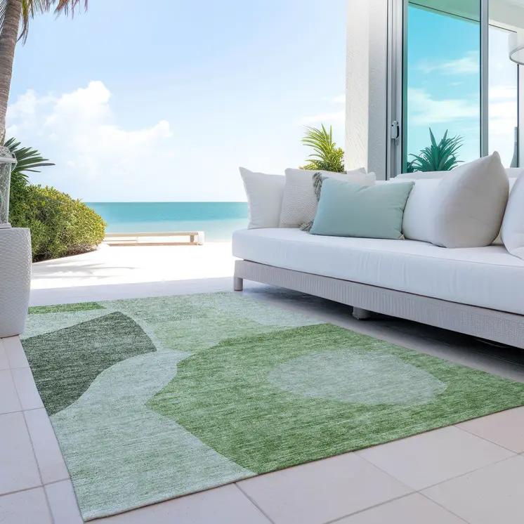 5' X 8' Olive Green And Fern Green Abstract Washable Indoor Outdoor Area Rug