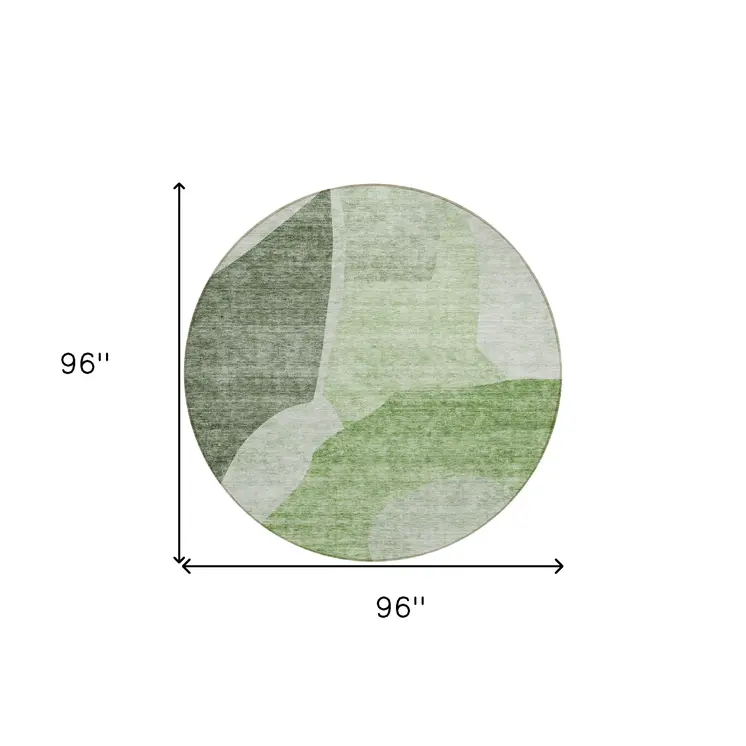 8' Olive Green And Fern Green Round Abstract Washable Indoor Outdoor Area Rug
