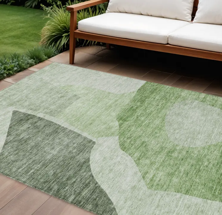 8' X 10' Olive Green And Fern Green Abstract Washable Indoor Outdoor Area Rug