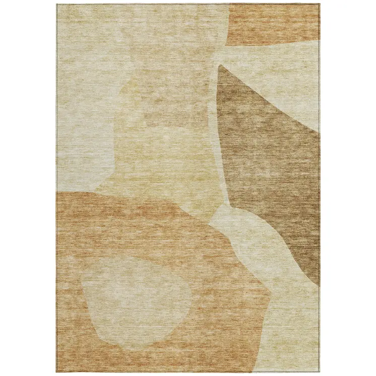 3' X 5' Beige Copper And Brown Abstract Washable Indoor Outdoor Area Rug