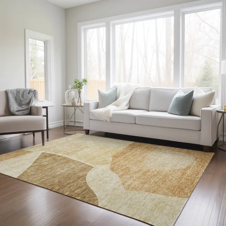 3' X 5' Beige Copper And Brown Abstract Washable Indoor Outdoor Area Rug