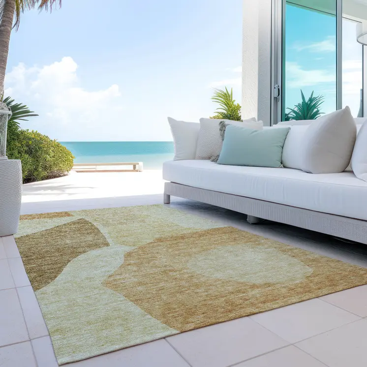3' X 5' Beige Copper And Brown Abstract Washable Indoor Outdoor Area Rug