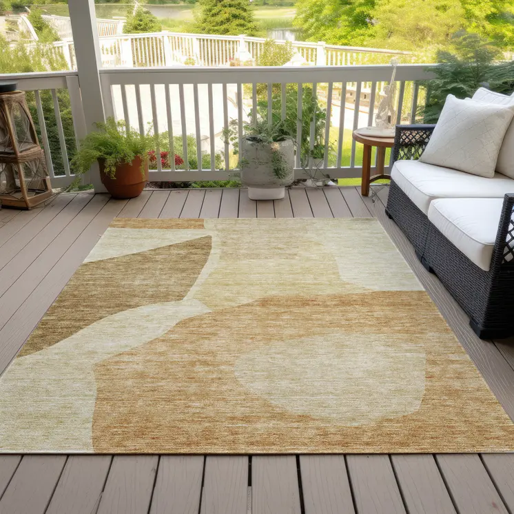 5' X 8' Beige Copper And Brown Abstract Washable Indoor Outdoor Area Rug