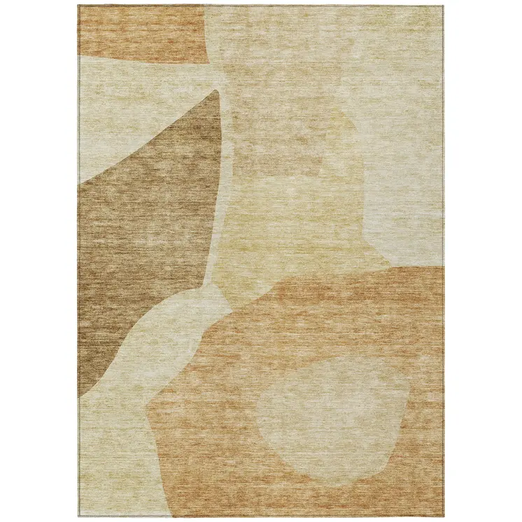 5' X 8' Beige Copper And Brown Abstract Washable Indoor Outdoor Area Rug