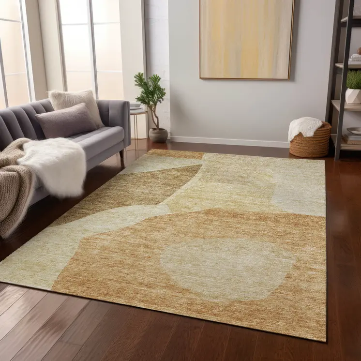 5' X 8' Beige Copper And Brown Abstract Washable Indoor Outdoor Area Rug