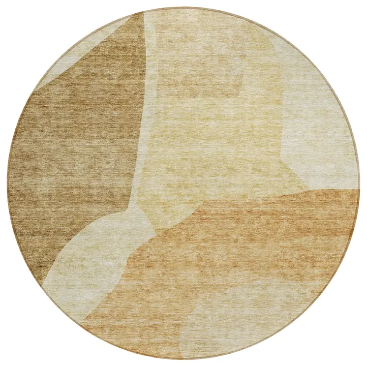 8' Beige Copper And Brown Round Abstract Washable Indoor Outdoor Area Rug