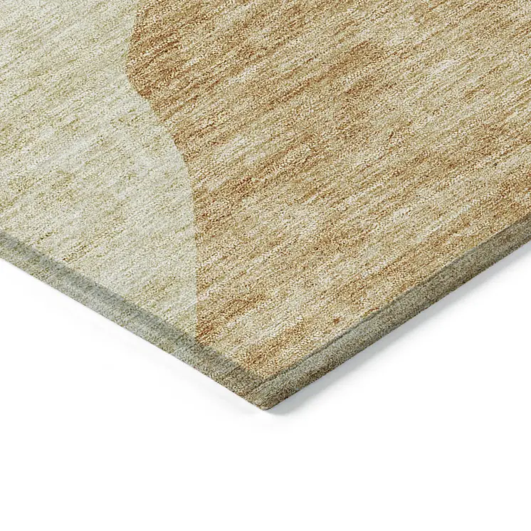 8' Beige Copper And Brown Round Abstract Washable Indoor Outdoor Area Rug