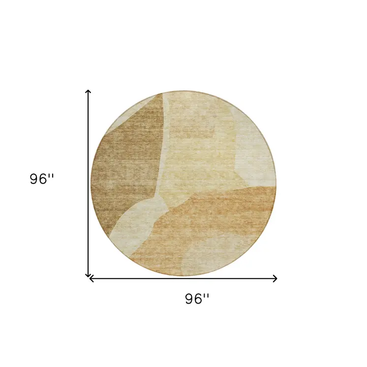 8' Beige Copper And Brown Round Abstract Washable Indoor Outdoor Area Rug