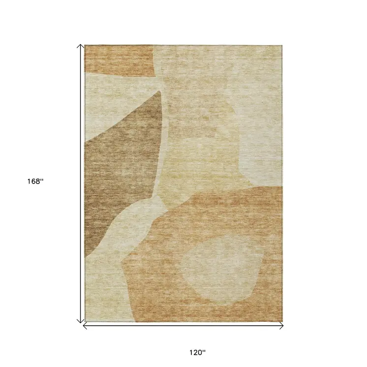 10' X 14' Beige Copper And Brown Abstract Washable Indoor Outdoor Area Rug