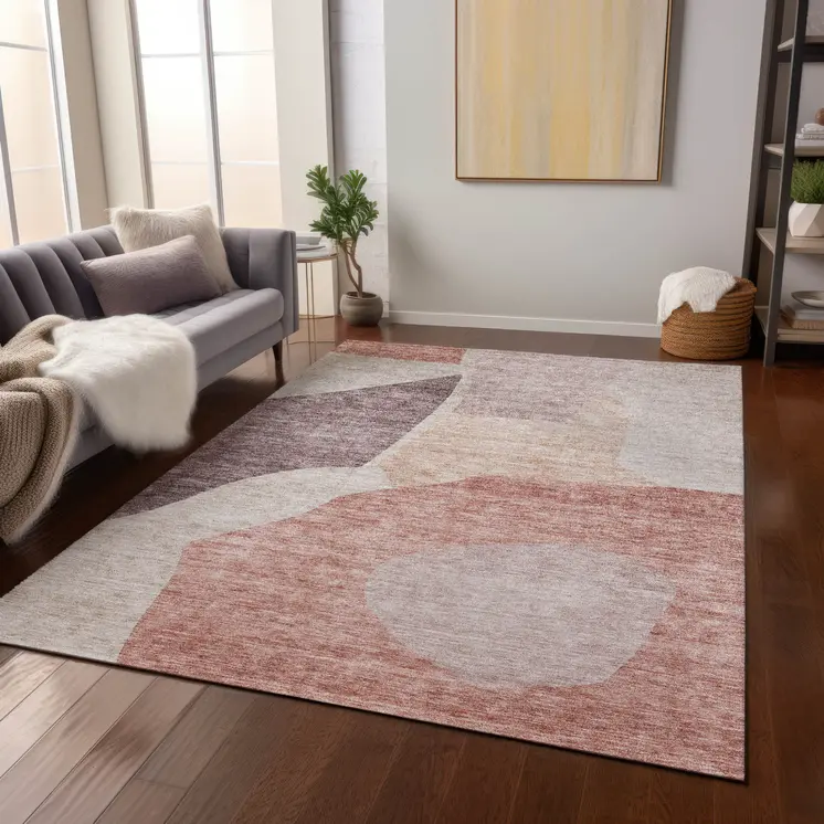 3' X 5' Blush Pink And Mauve Abstract Washable Indoor Outdoor Area Rug