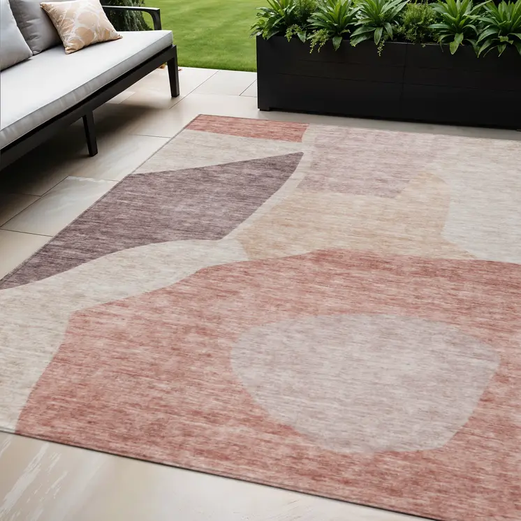 5' X 8' Blush Pink And Mauve Abstract Washable Indoor Outdoor Area Rug