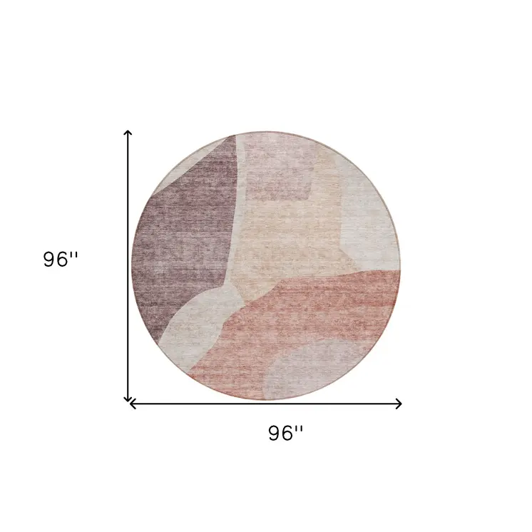 8' Blush Pink And Mauve Round Abstract Washable Indoor Outdoor Area Rug