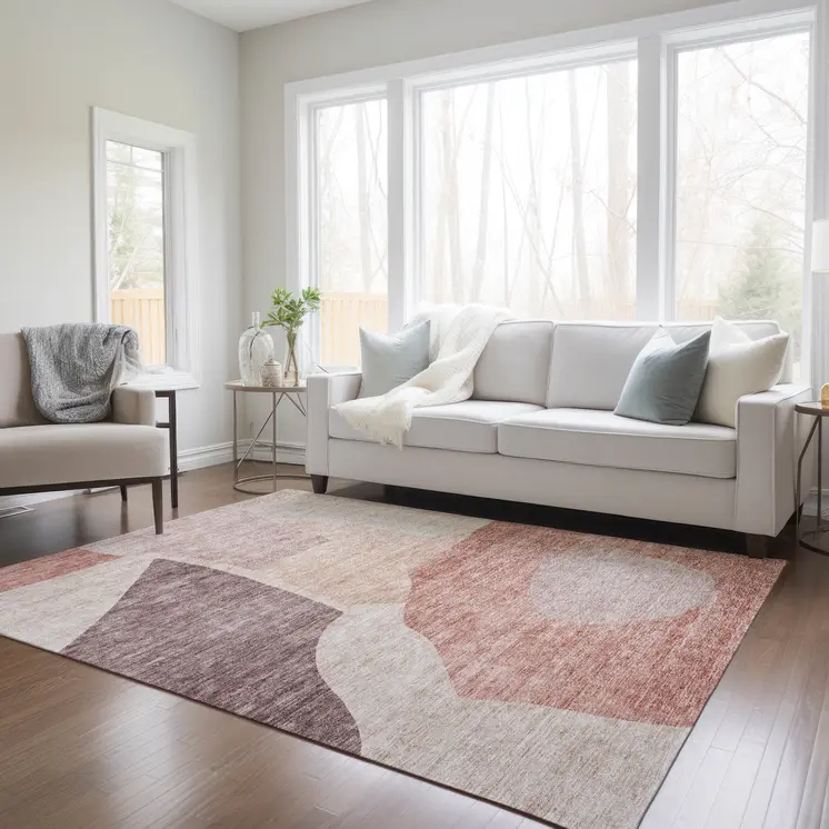 9' X 12' Blush Pink And Mauve Abstract Washable Indoor Outdoor Area Rug