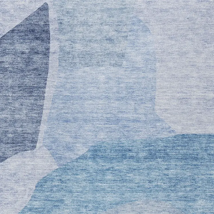 3' X 5' Denim Blue And Navy Blue Abstract Washable Indoor Outdoor Area Rug