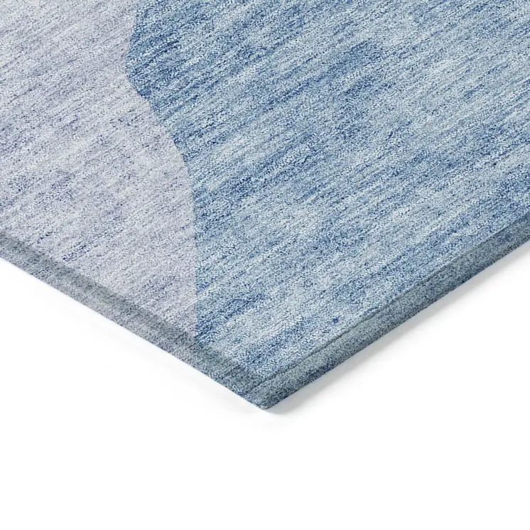 5' X 8' Denim Blue And Navy Blue Abstract Washable Indoor Outdoor Area Rug
