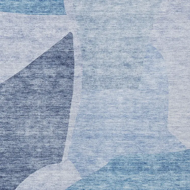 5' X 8' Denim Blue And Navy Blue Abstract Washable Indoor Outdoor Area Rug