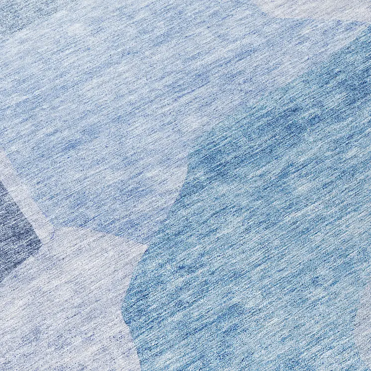 8' Denim Blue And Navy Blue Round Abstract Washable Indoor Outdoor Area Rug