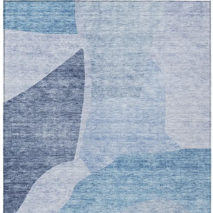 8' X 10' Denim Blue And Navy Blue Abstract Washable Indoor Outdoor Area Rug