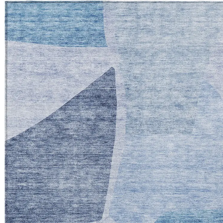 8' X 10' Denim Blue And Navy Blue Abstract Washable Indoor Outdoor Area Rug