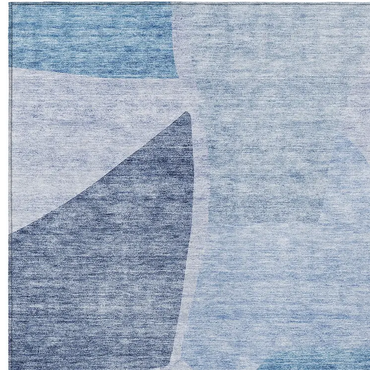 9' X 12' Denim Blue And Navy Blue Abstract Washable Indoor Outdoor Area Rug