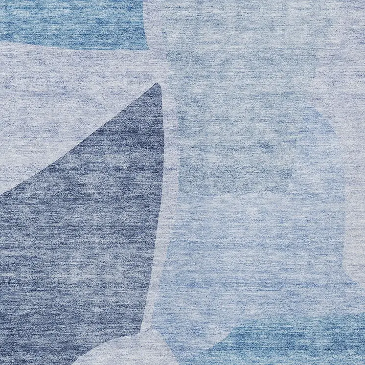 10' X 14' Denim Blue And Navy Blue Abstract Washable Indoor Outdoor Area Rug