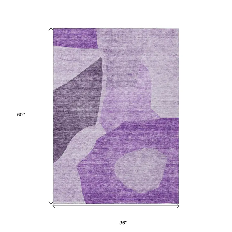 3' X 5' Eggplant Purple And Lilac Abstract Washable Indoor Outdoor Area Rug