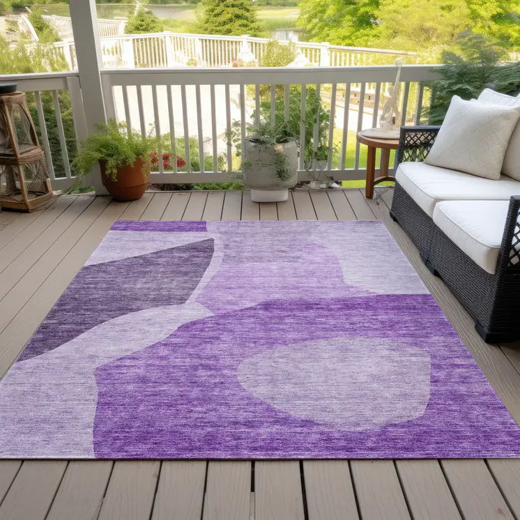 3' X 5' Eggplant Purple And Lilac Abstract Washable Indoor Outdoor Area Rug