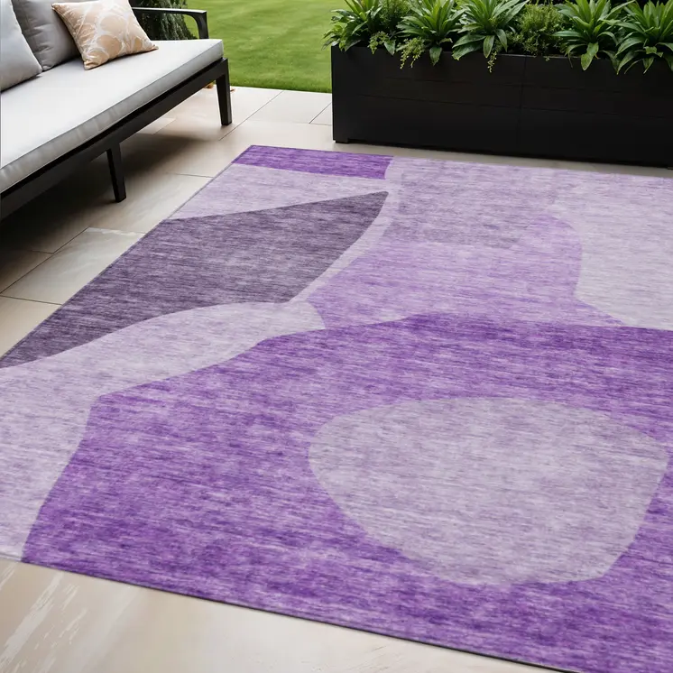 5' X 8' Eggplant Purple And Lilac Abstract Washable Indoor Outdoor Area Rug