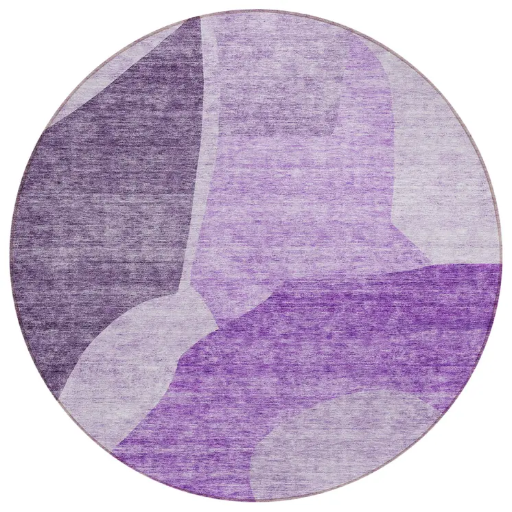 8' Eggplant Purple And Lilac Round Abstract Washable Indoor Outdoor Area Rug