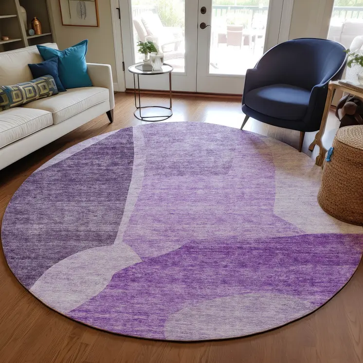 8' Eggplant Purple And Lilac Round Abstract Washable Indoor Outdoor Area Rug