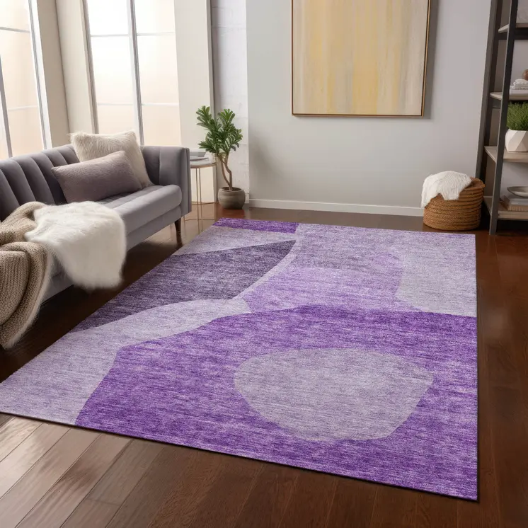 10' X 14' Eggplant Purple And Lilac Abstract Washable Indoor Outdoor Area Rug