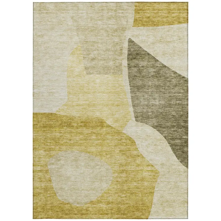 3' X 5' Gold Beige And Wheat Abstract Washable Indoor Outdoor Area Rug